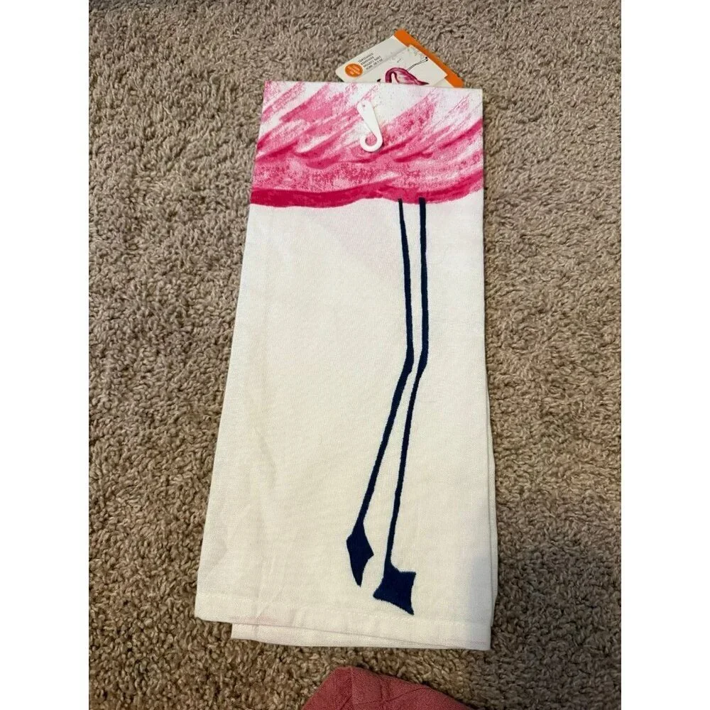 NWT Mu Kitchen | Flamingo 100% Cotton Designer Dishtowel | 20x30”